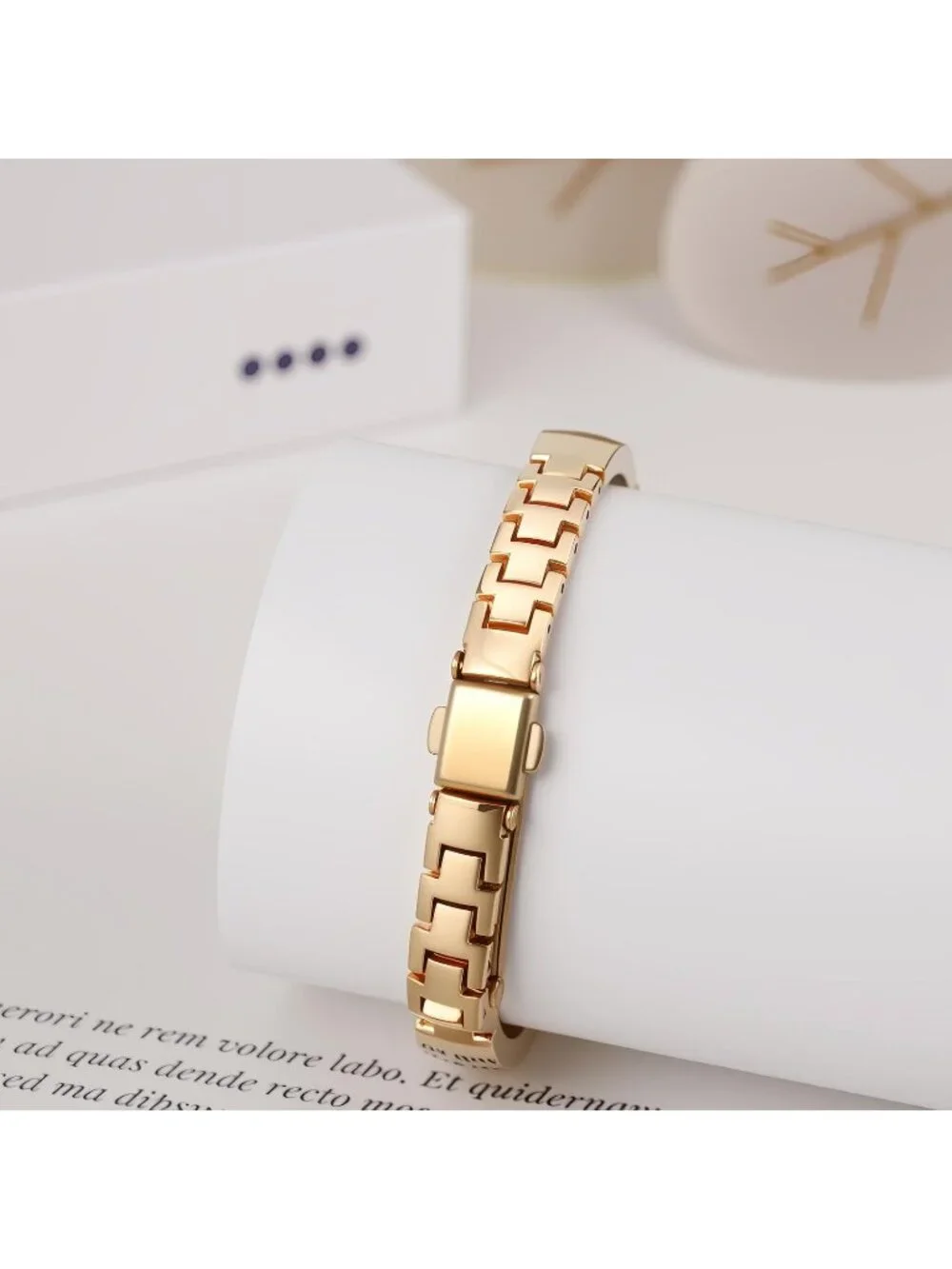 Women's Gold White Stainless Steel Strap Teardrop Shape Dial Quartz Wrist Watch